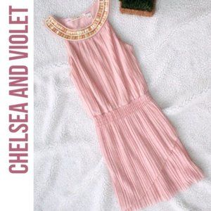 Chelsea & Violet Pleated Beaded Dress Pink Size XS